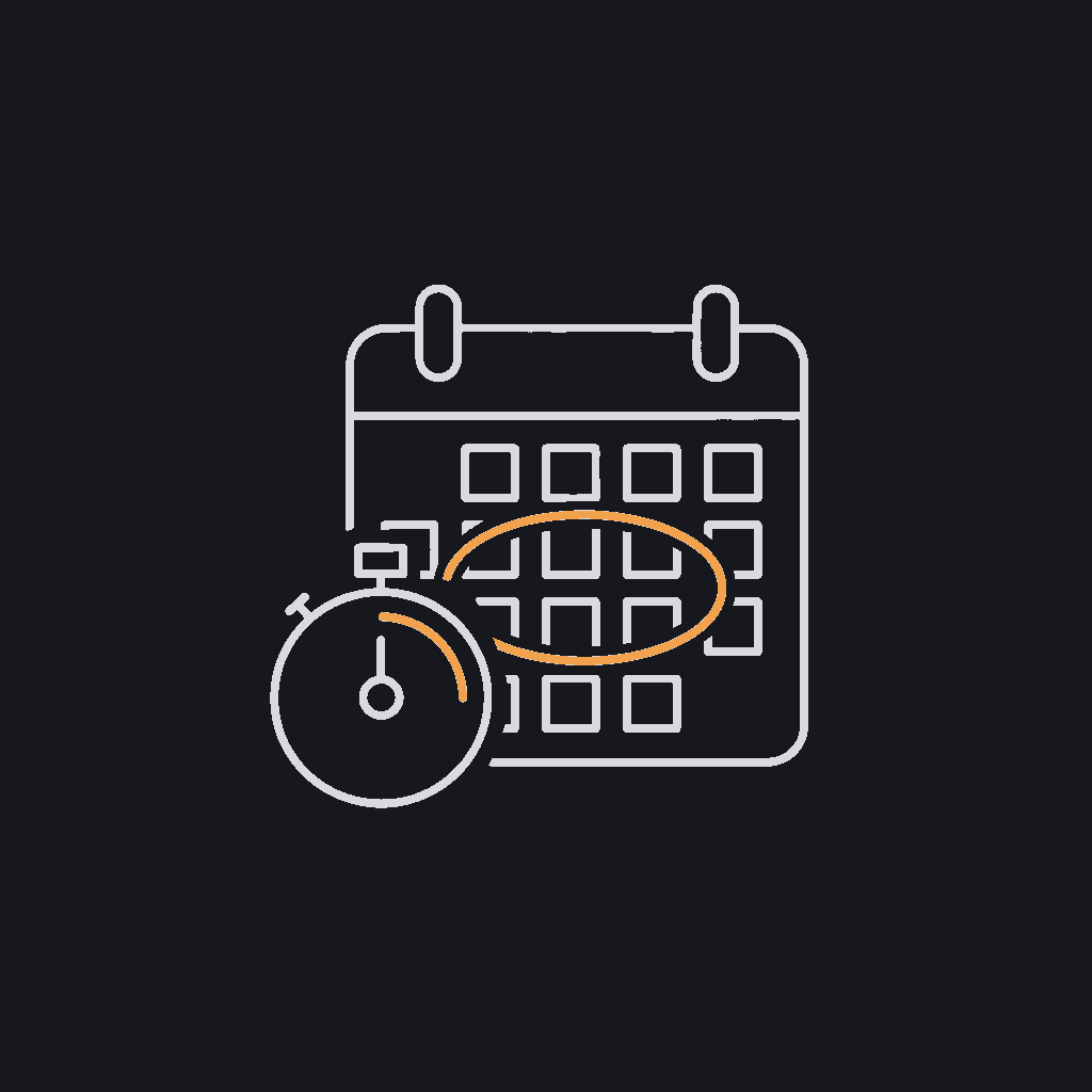 minimal line icon of a calendar with a two-week span circled, fast-sprint concept