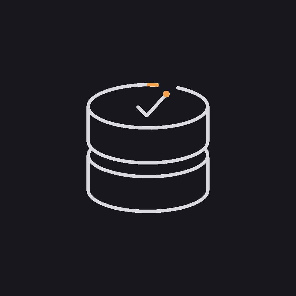 minimal line icon of a database with a checkmark, verified-readiness concept