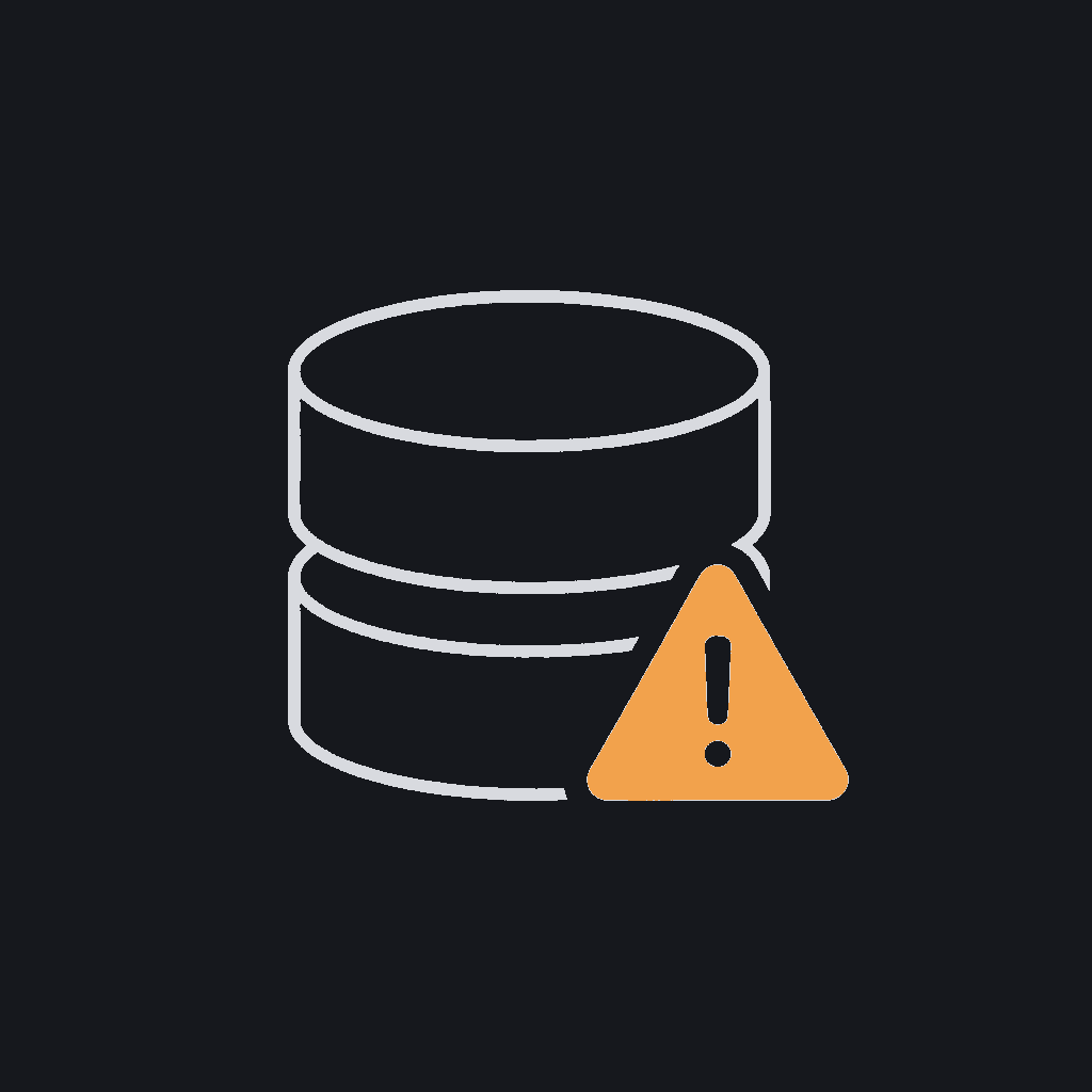 minimal line icon of a database with a warning triangle, unready-data concept