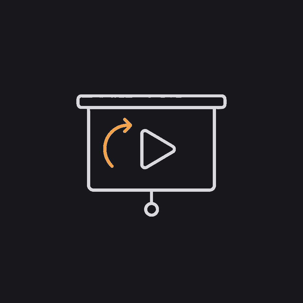 minimal line icon of a presentation screen with a play button, demo concept
