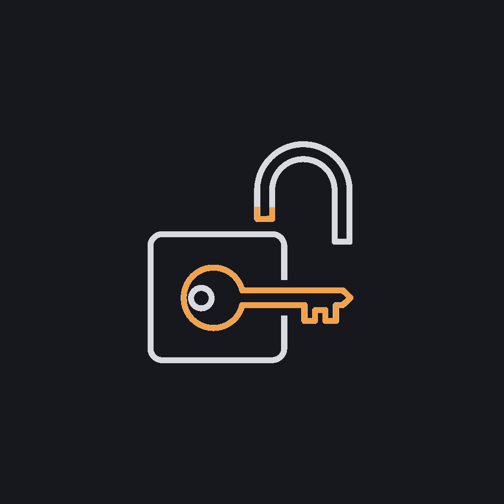 minimal line icon of an open padlock with a key handed over, ownership-transfer concept