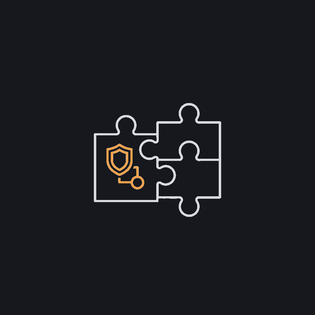 minimal line icon of two interlocked puzzle pieces, resolved-diagnosis concept