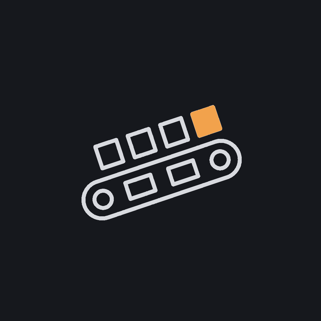 tiny line icon, conveyor belt feeding content tiles
