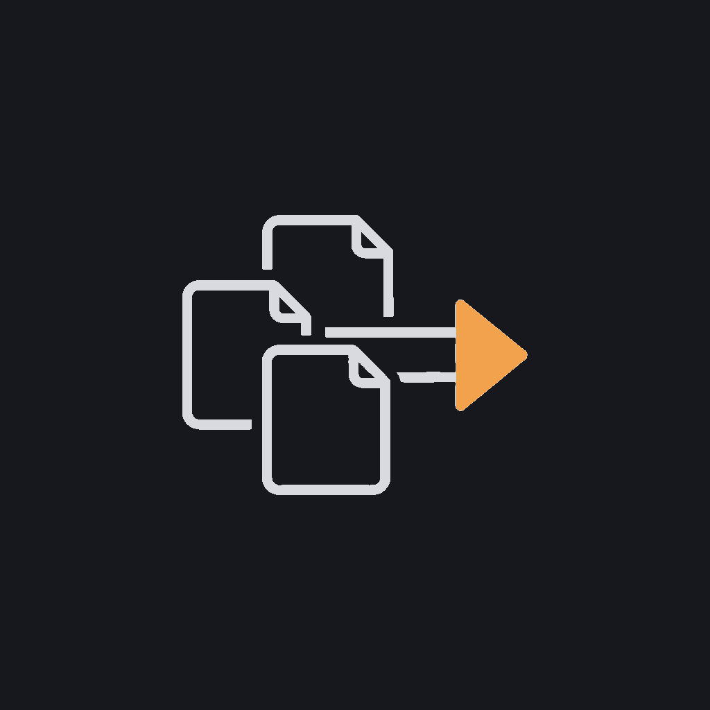tiny line icon, documents converging into an arrow