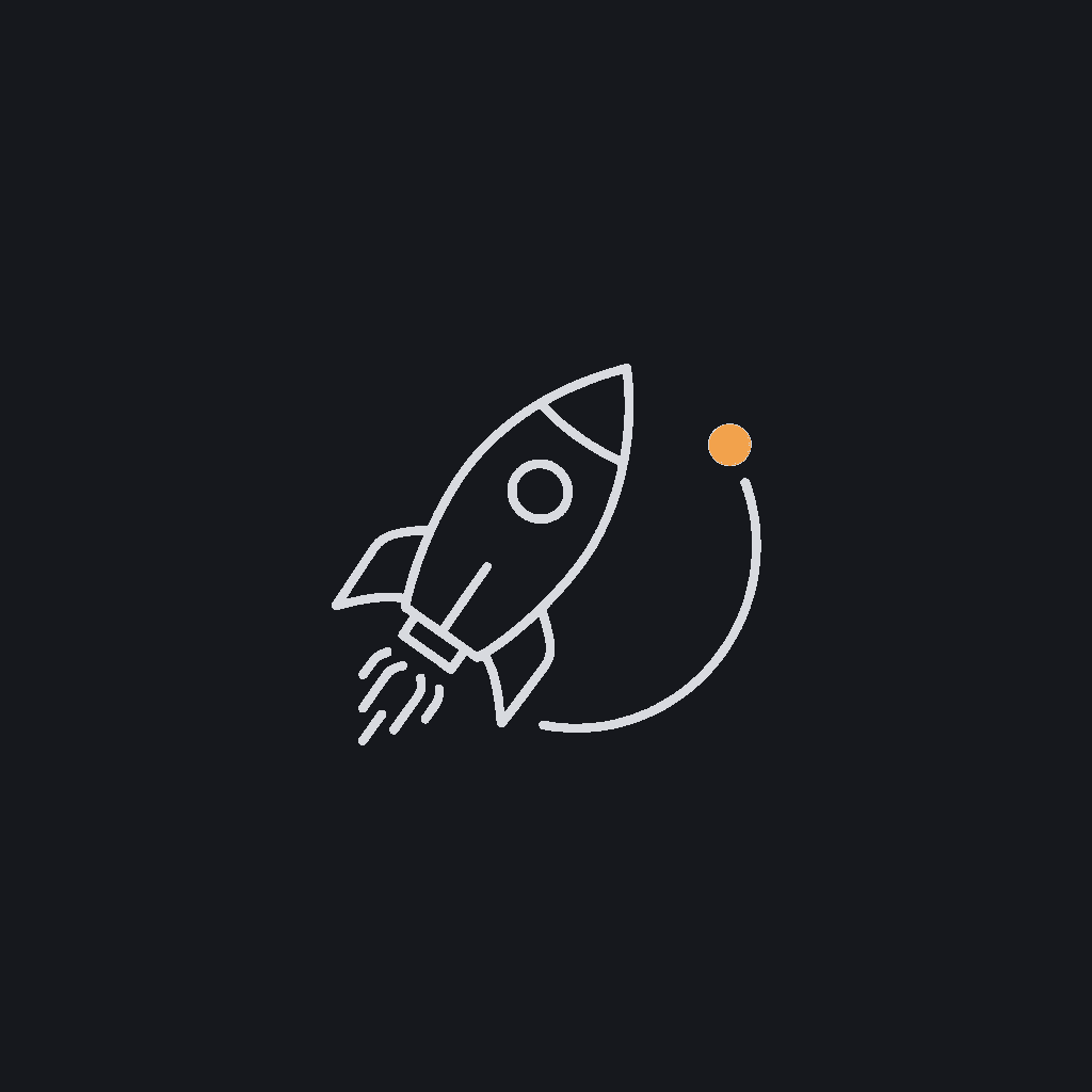 line icon of a rocket beside a small persistent dot, continuous-support concept