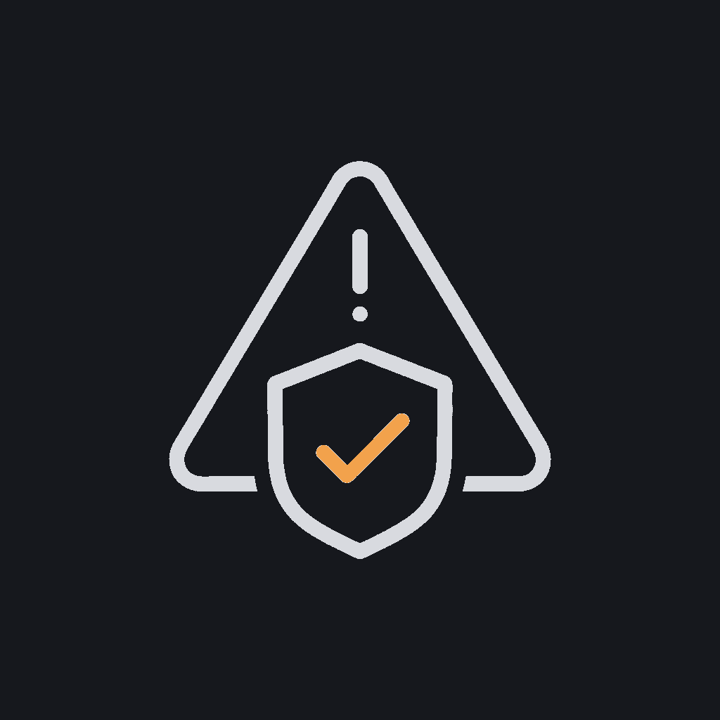 line icon of a shield over a warning triangle with a checkmark, failure-mode testing concept