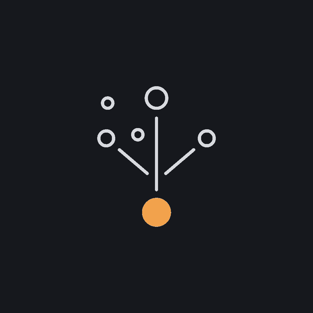 line icon of scattered data points converging into one grounded node, data-grounding concept