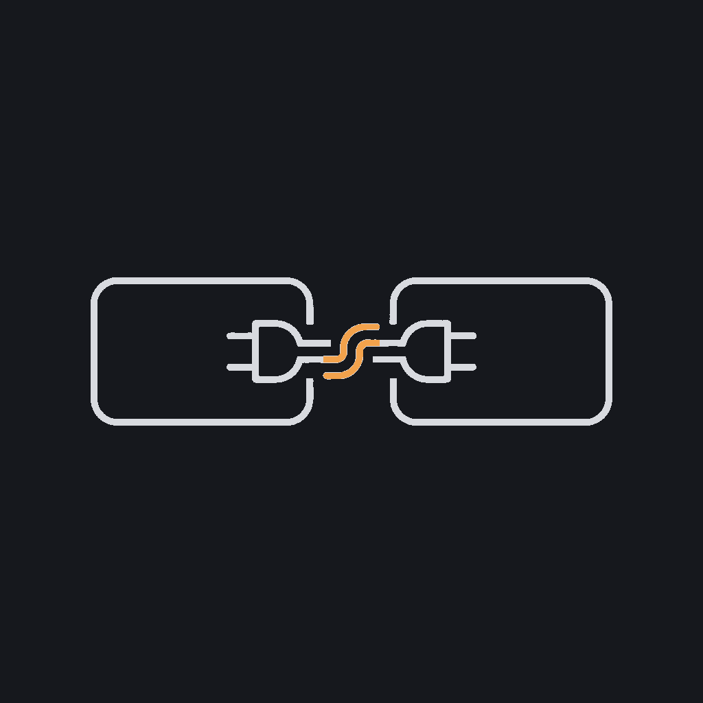 line icon of two separate systems joined by a plug, no-rip-and-replace concept