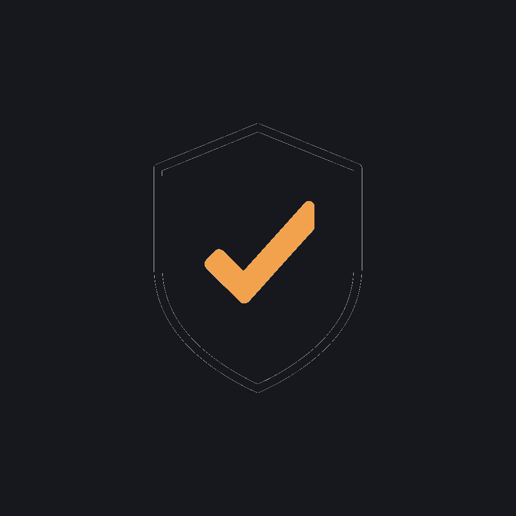 minimal line icon of a checkmark inside a shield outline, concept: verified delivery track record