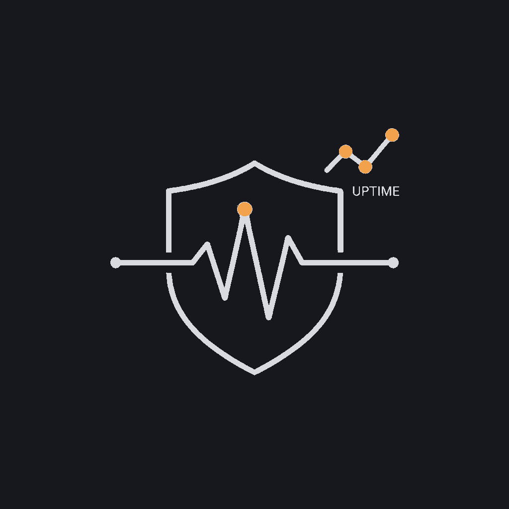 minimal line icon of a shield overlapping a pulse/heartbeat line, uptime and security concept