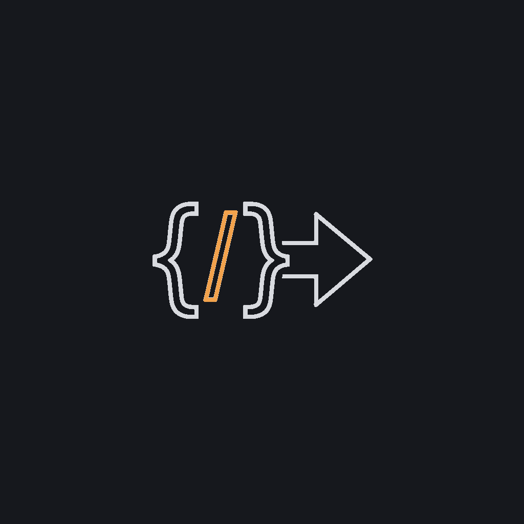 minimal line icon of a code bracket feeding into a pipeline arrow, CI/CD concept
