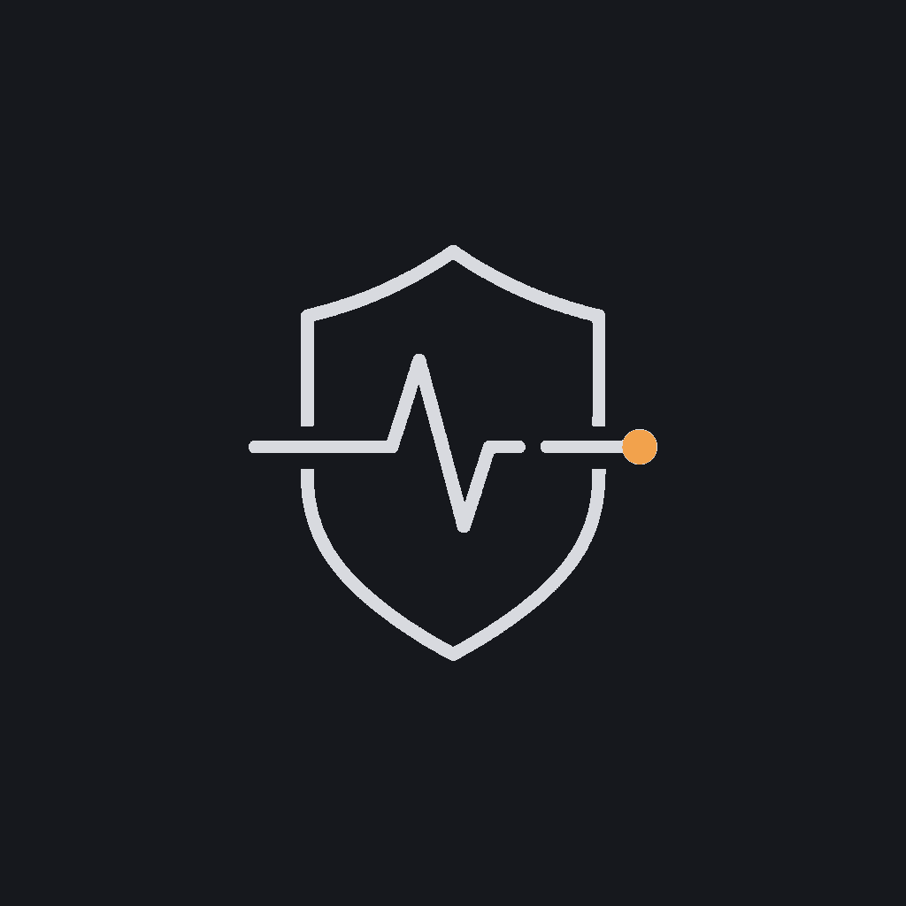 minimal line icon of a shield with a heartbeat pulse line through it, security monitoring concept