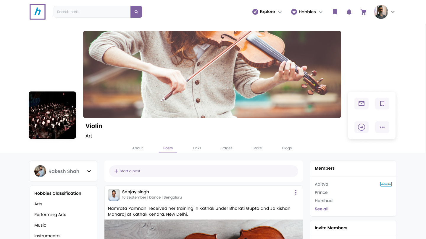HobbyCue community homepage, top of page